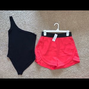 Bright brunt orange high-waist shorts